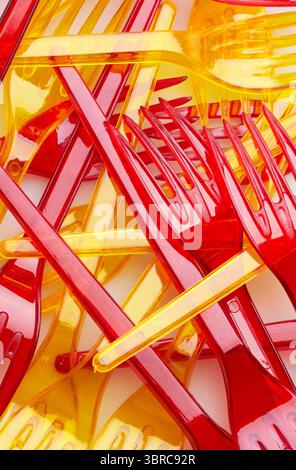 Set of colored plastic forks close-up Stock Photo