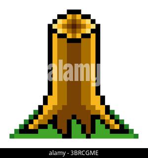 Tree stump in pixel art style Stock Vector