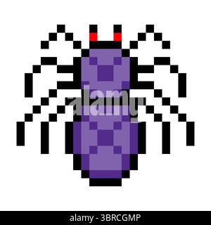 Spider insect in pixel art style Stock Vector