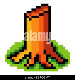Tree stump in pixel art style Stock Vector