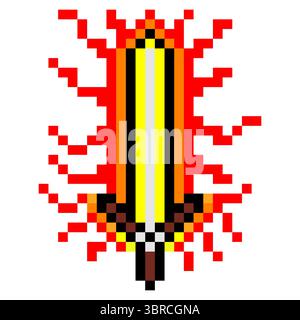 Flaming fire sword in pixel art style Stock Vector