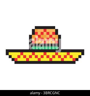 Sombrero mexico hat in pixel art Stock Vector