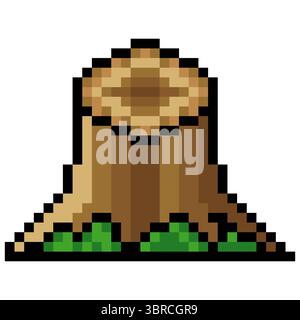 Wooden tree stump in pixel art style Stock Vector