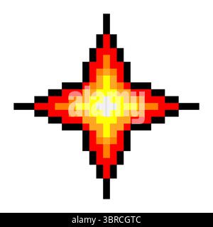 Sparkling red star in pixel art style Stock Vector