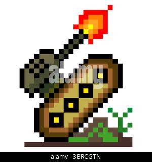 Military armored tank shooting weapons in pixel art style Stock Vector