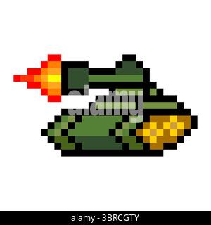 Armored tank shooting a weapon in pixel art style Stock Vector