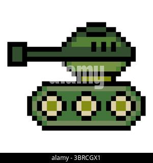 Armored tank in pixel art style Stock Vector