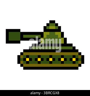 Military fighting vehicle armored tank in pixel art style Stock Vector