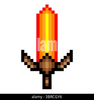 Flaming sword in pixel art style. Stock Vector