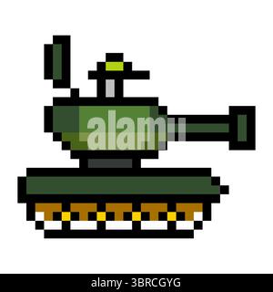 Cute cartoon armored tank in pixel art style Stock Vector