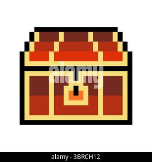 Treasure chest in pixel art style on white background Stock Vector