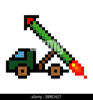 Missile or rocket launcher truck in pixel art style Stock Vector