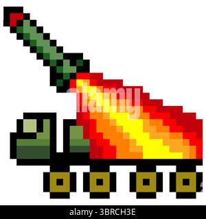 Missile launcher truck with pixel art isolated on white background Stock Vector