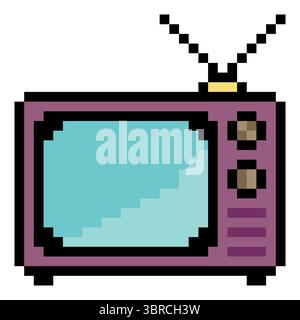 Old TV pixel art. 8 bit Television retro. Vector illustration