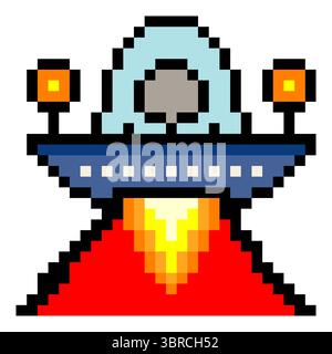 UFO flying saucer pixel art style Stock Vector