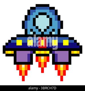 UFO flying saucer pixel art style Stock Vector