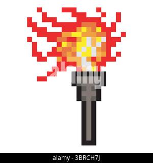 Flaming torch in pixel art Stock Vector