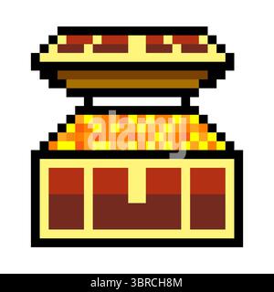 Treasure chest with open lid in pixel art style Stock Vector
