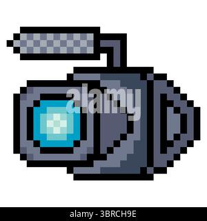Professional digital video camera in pixel art style Stock Vector