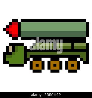 Rocket launcher truck with missiles in pixel art style Stock Vector