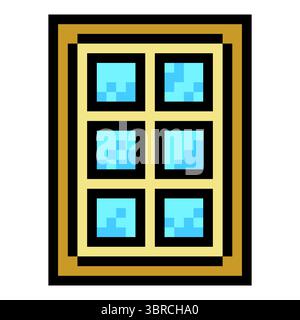 Wooden window with pixel art Stock Vector