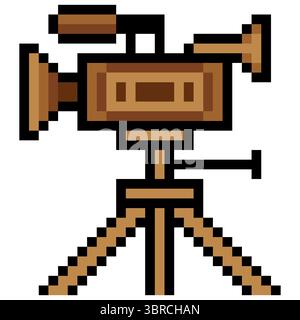 Movie camera in pixel art style Stock Vector