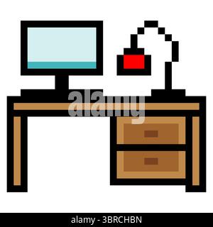 Work desk with pixel art Stock Vector