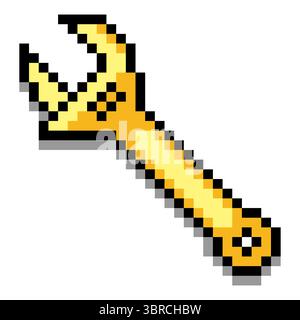 Adjustable wrench in pixel art style Stock Vector