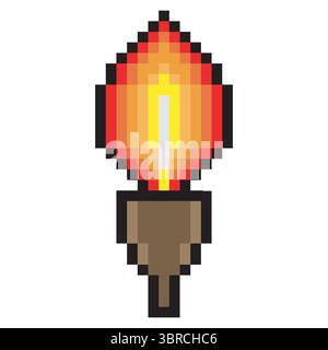 Flaming torch in pixel art Stock Vector