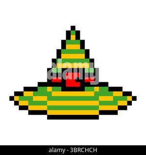 Witch hat in pixel art style Stock Vector