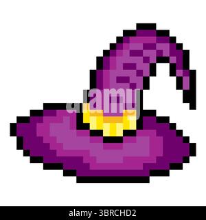 Witch hat in pixel art style Stock Vector