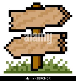 Wooden roadside arrow sign in pixel art style Stock Vector