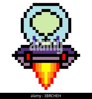 UFO flying saucer pixel art style Stock Vector