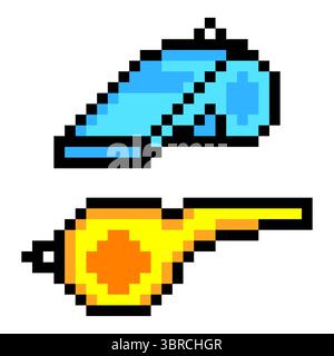 Referee whistle in pixel art style Stock Vector