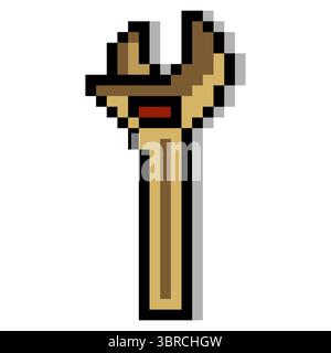 Adjustable wrench in pixel art style Stock Vector