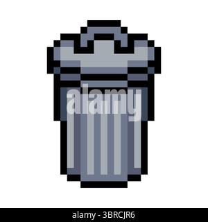 Trash can with pixel art Stock Vector