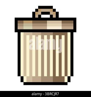 Trash can with pixel art isolated on white background Stock Vector