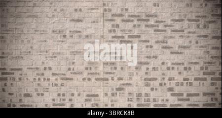 Beige brick wall is showing subtle weathering and mortar outline with central seam in flat design Stock Photo