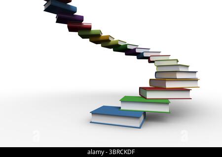 Colorful books are forming curved staircase in minimalist design above white background, copy space Stock Photo