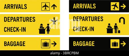 sign with arrivals, departures, check-in and baggage on white background Stock Vector
