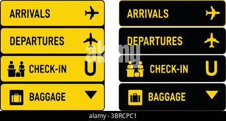 Airport sign with arrivals, departures, check-in and baggage on white background Stock Vector