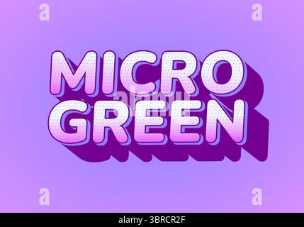 Stylized text reading MICRO GREEN in a playful font with a gradient from light pink to purple, set against a soft purple background. The text features Stock Vector