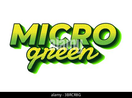 Stylized text logo with the words MICRO green in bold, gradient green font with a shadow effect, conveying an eco friendly or organic theme. Stock Vector