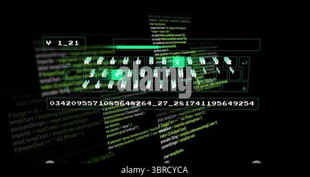 Floating keyboard showing version label and progress bar in digital space, code and numeric string Stock Photo