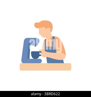 Barista making coffee using espresso machine, preparing beverage for customers in coffee shop Stock Vector