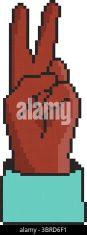 8 bit hand gesture icon. Pixel art object. Old school vintage game graphics Stock Vector