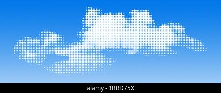 Halftone cloud on blue sky. Retro dotted texture. Vintage pop art style. Stock Vector