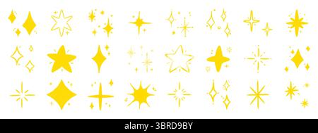 Hand drawn pastel stars. Chalk and wax pencil star doodles, shine and sparkle elements for cute design. Vector set Stock Vector