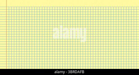 Yellow notebook sheet with grid and ruled line designs. Checkered legal pad paper for school and office use Stock Vector