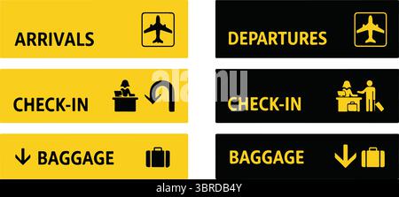 Airport sign isolated on white background. Airport board airline sign, departures, arrivals, check in, baggage information. Vector stock Stock Vector